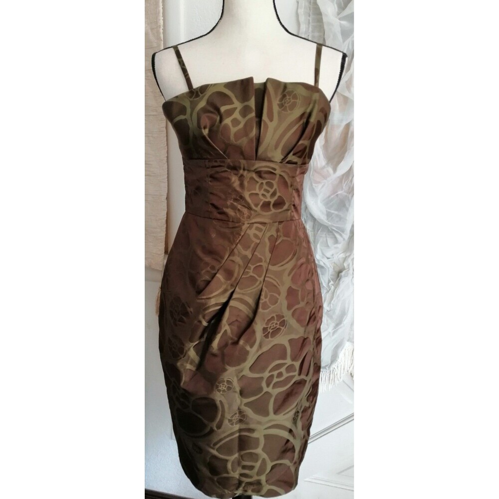 Chetta B Silk Pleated Bust Bodice Event dress Size 4 Brown Green